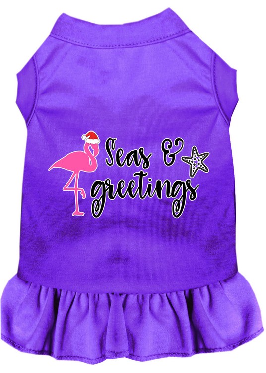 Seas and Greetings Screen Print Dog Dress Purple XS